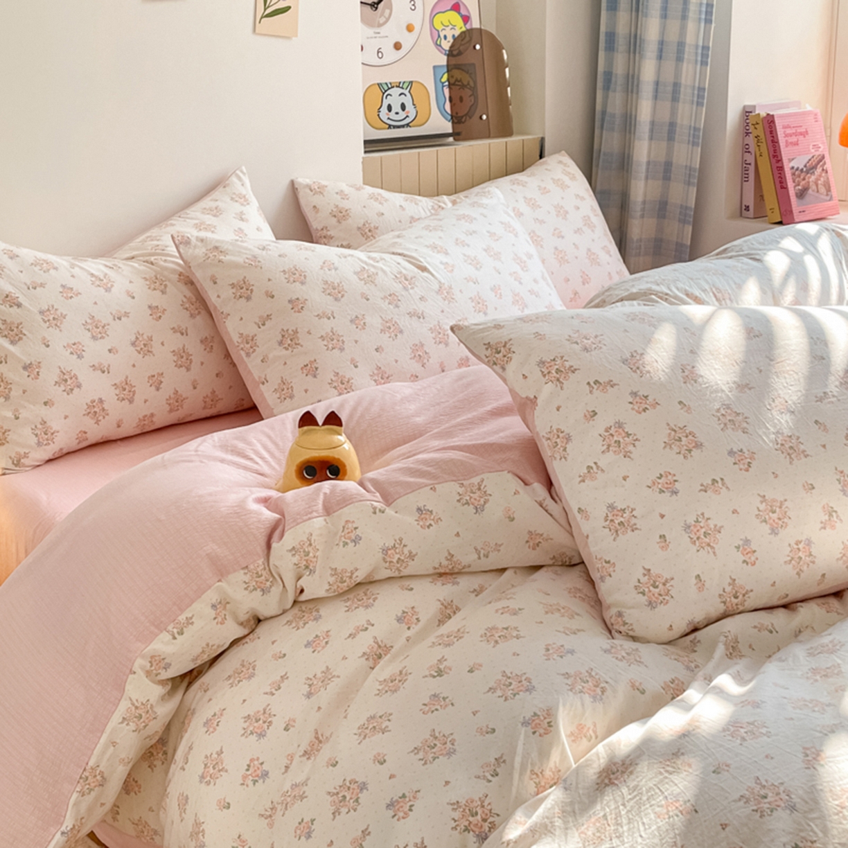 91家纺网 家纺一手货源 找家纺 云玲时尚 2026新款古法水洗仿棉云感纱四件套 梦境花园