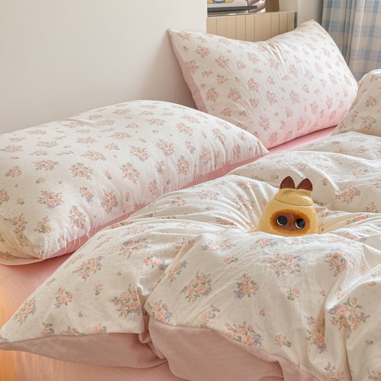 91家纺网 家纺一手货源 找家纺 云玲时尚 2026新款古法水洗仿棉云感纱四件套 梦境花园