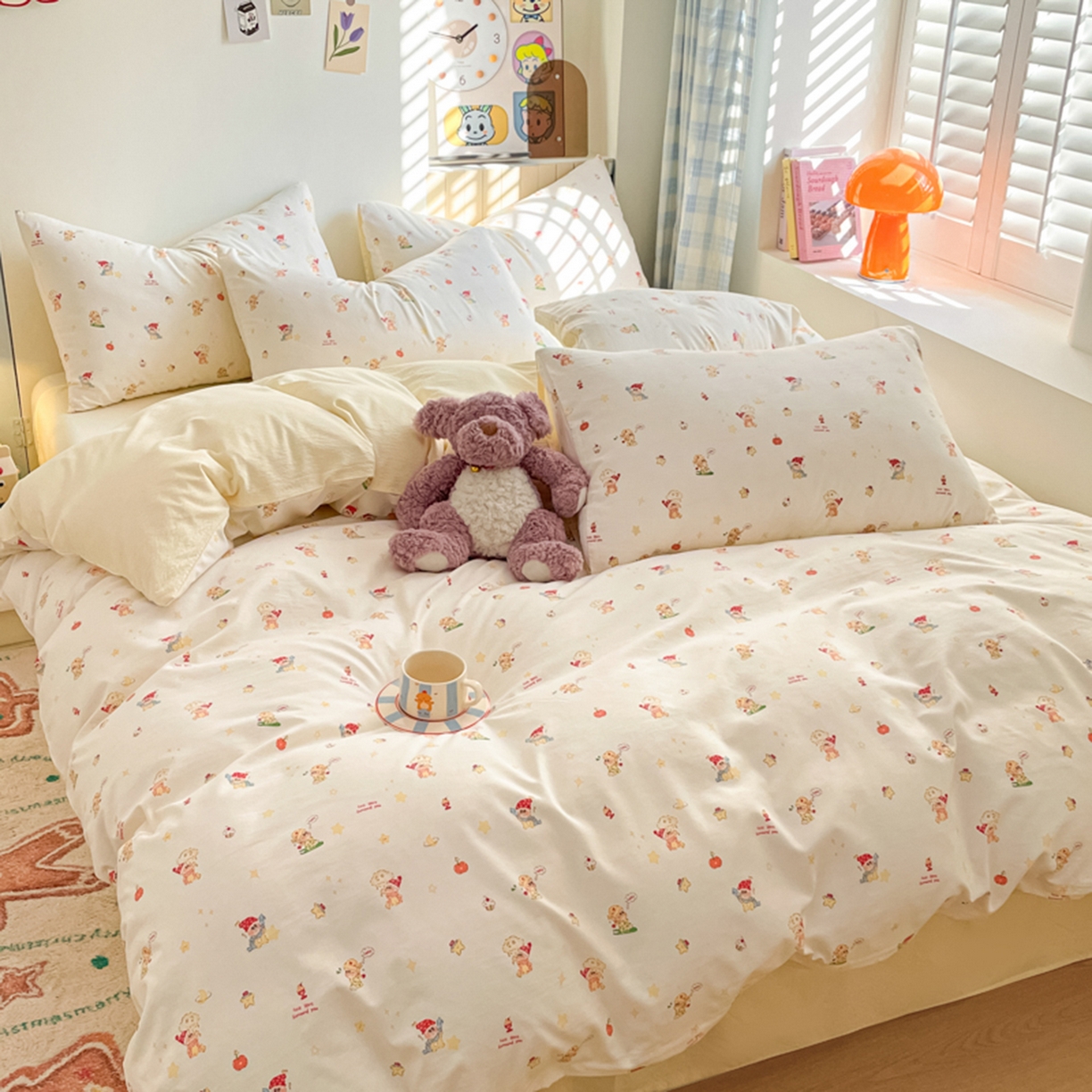 91家纺网 家纺一手货源 找家纺 云玲时尚 2026新款古法水洗仿棉云感纱四件套 奶味星人