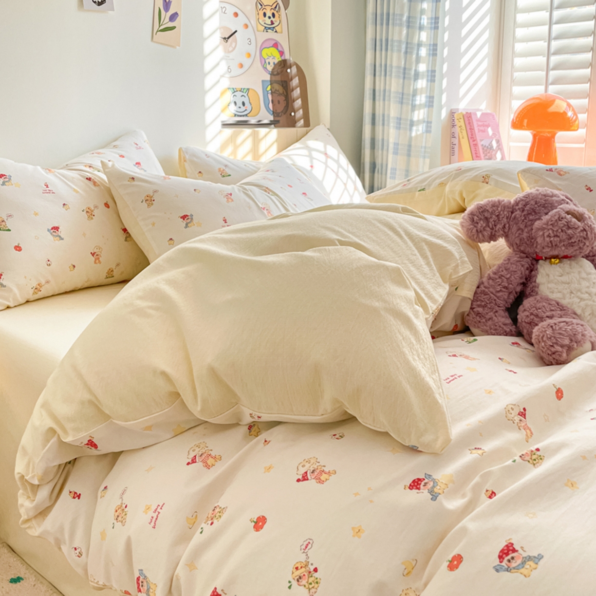 91家纺网 家纺一手货源 找家纺 云玲时尚 2026新款古法水洗仿棉云感纱四件套 奶味星人