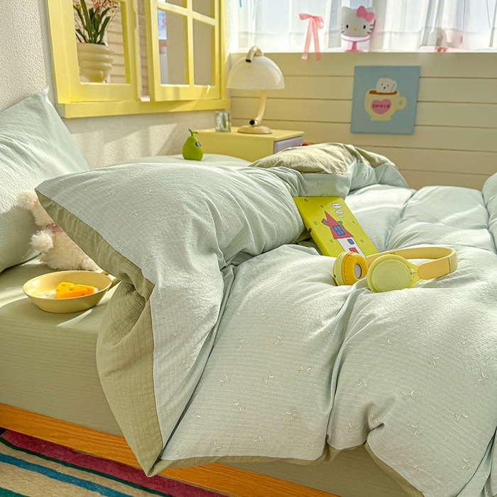 91家纺网 家纺一手货源 找家纺 云玲时尚 2026新款云感双层纱印花四件套 简夏