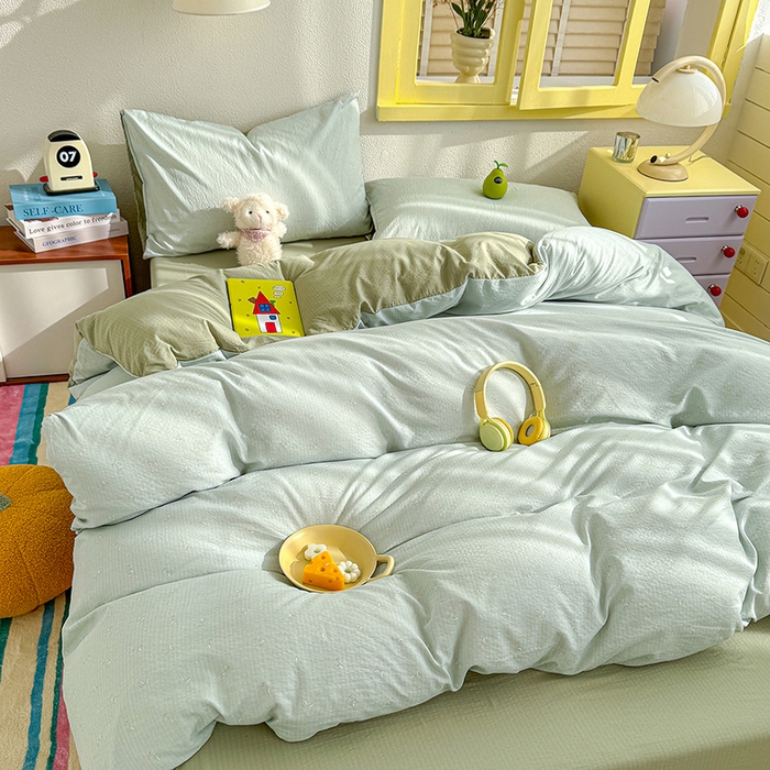 91家纺网 家纺一手货源 找家纺 云玲时尚 2026新款云感双层纱印花四件套 简夏