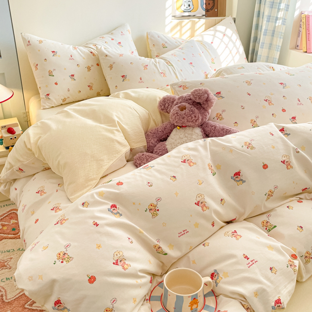 91家纺网 家纺一手货源 找家纺 云玲时尚 2026新款古法水洗仿棉云感纱四件套 奶味星人