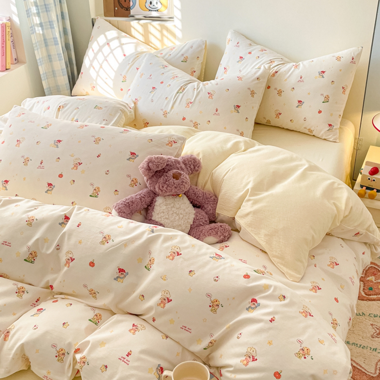 91家纺网 家纺一手货源 找家纺 云玲时尚 2026新款古法水洗仿棉云感纱四件套 奶味星人