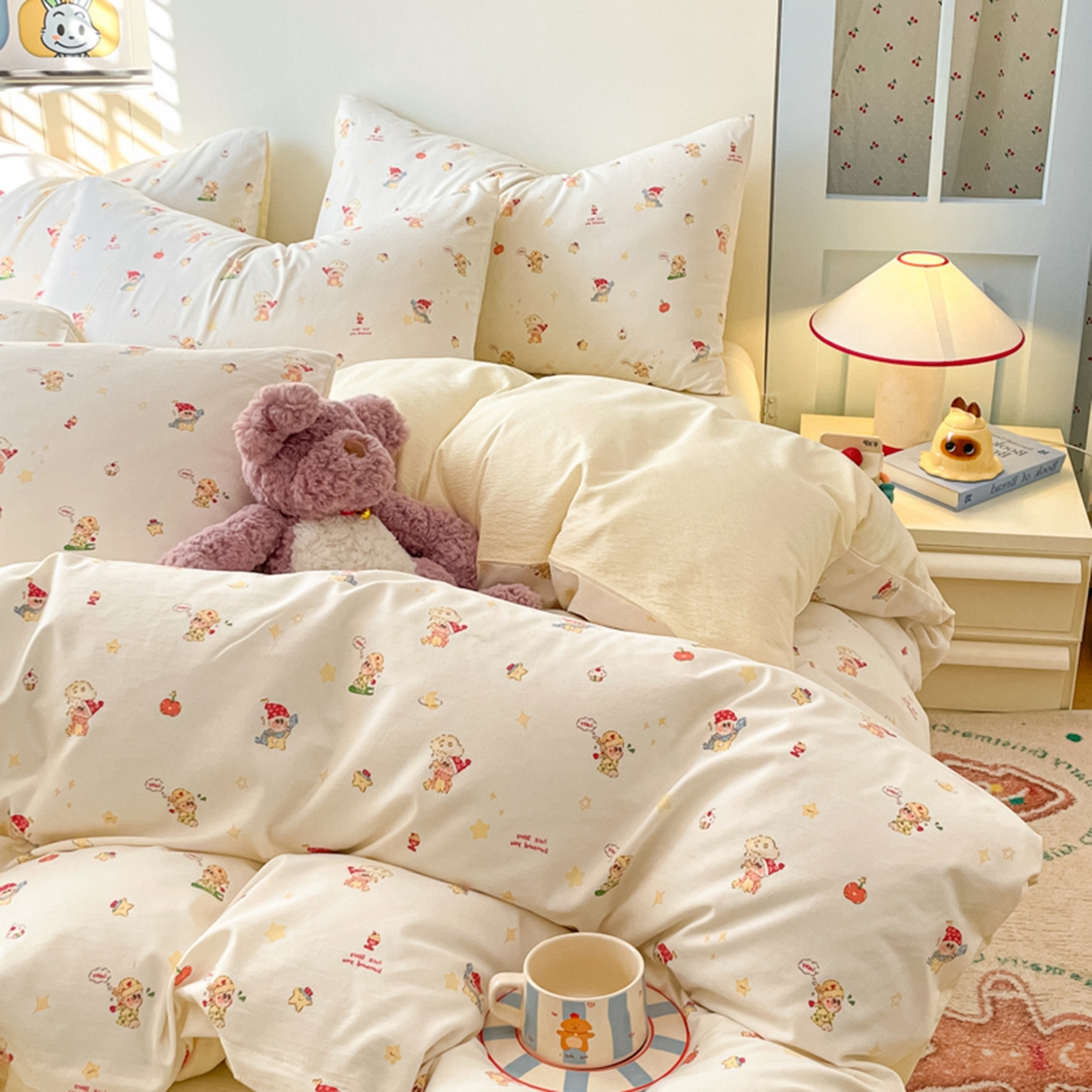 91家纺网 家纺一手货源 找家纺 云玲时尚 2026新款古法水洗仿棉云感纱四件套 奶味星人