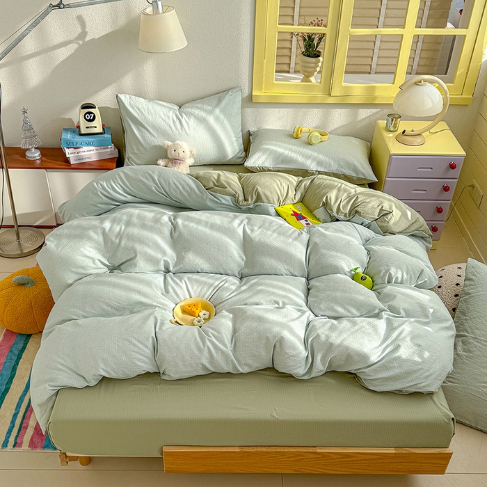 91家纺网 家纺一手货源 找家纺 云玲时尚 2026新款云感双层纱印花四件套 简夏