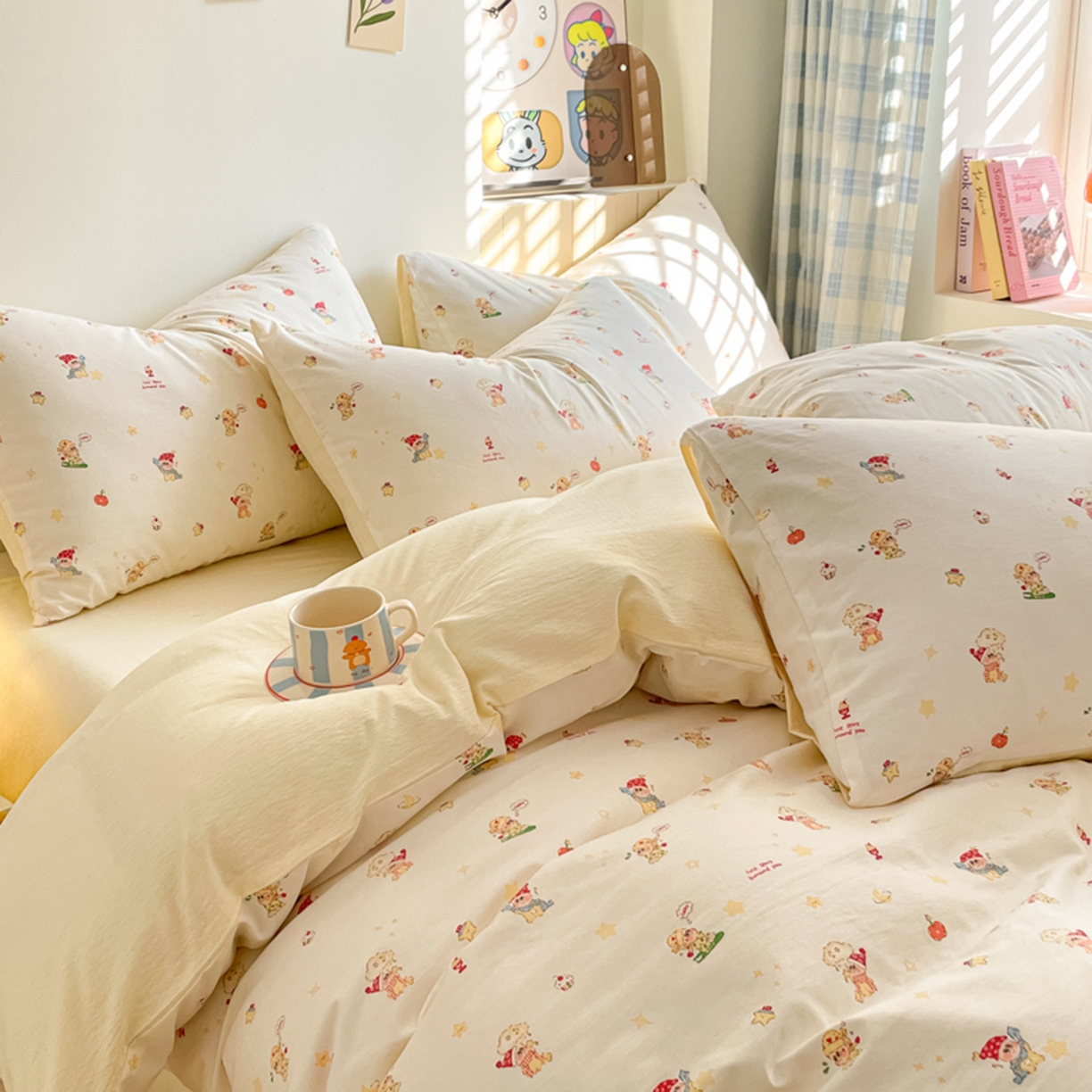 91家纺网 家纺一手货源 找家纺 云玲时尚 2026新款古法水洗仿棉云感纱四件套 奶味星人