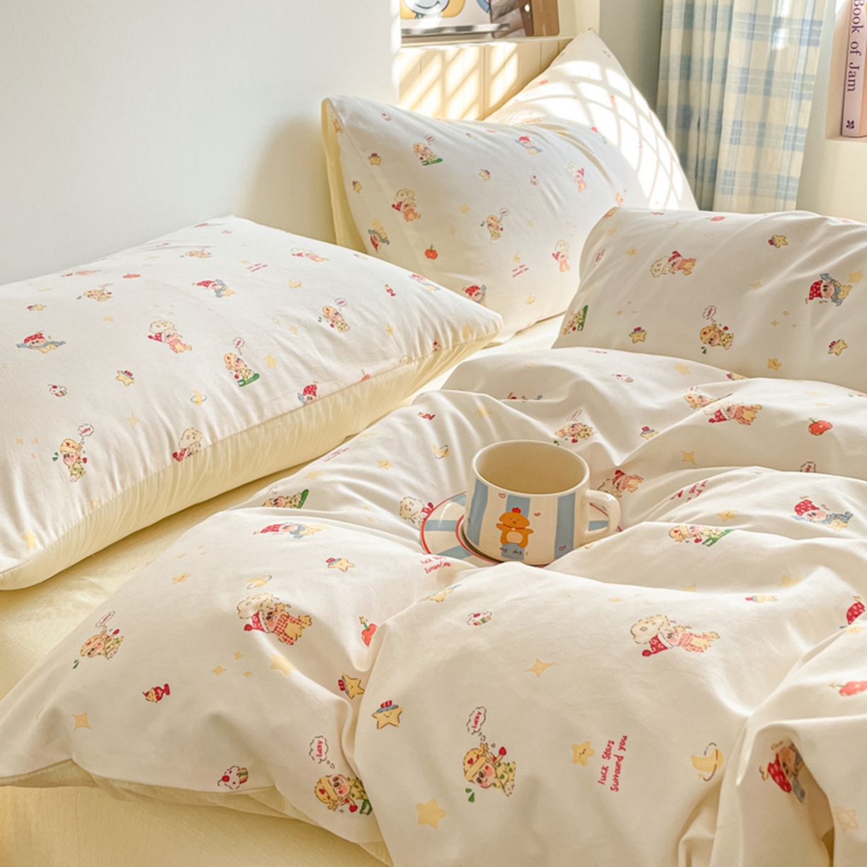 91家纺网 家纺一手货源 找家纺 云玲时尚 2026新款古法水洗仿棉云感纱四件套 奶味星人