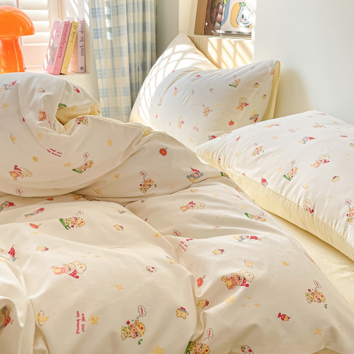 91家纺网 家纺一手货源 找家纺 云玲时尚 2026新款古法水洗仿棉云感纱四件套 奶味星人