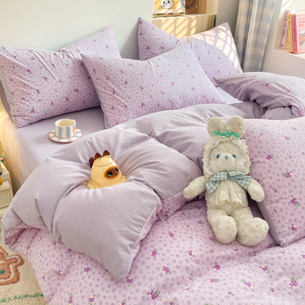 91家纺网 家纺一手货源 找家纺 云玲时尚 2026新款古法水洗仿棉云感纱四件套 葡萄很甜