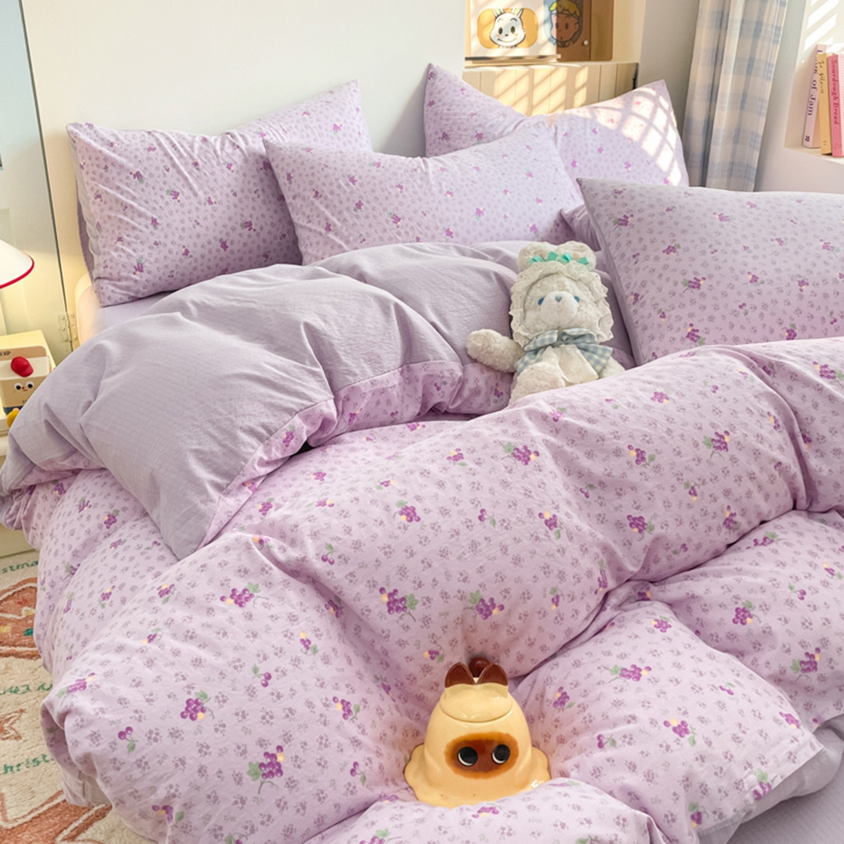 91家纺网 家纺一手货源 找家纺 云玲时尚 2026新款古法水洗仿棉云感纱四件套 葡萄很甜