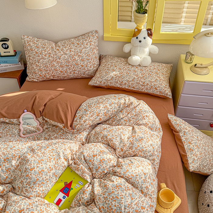 云玲时尚 2026新款云感双层纱印花四件套 橘园