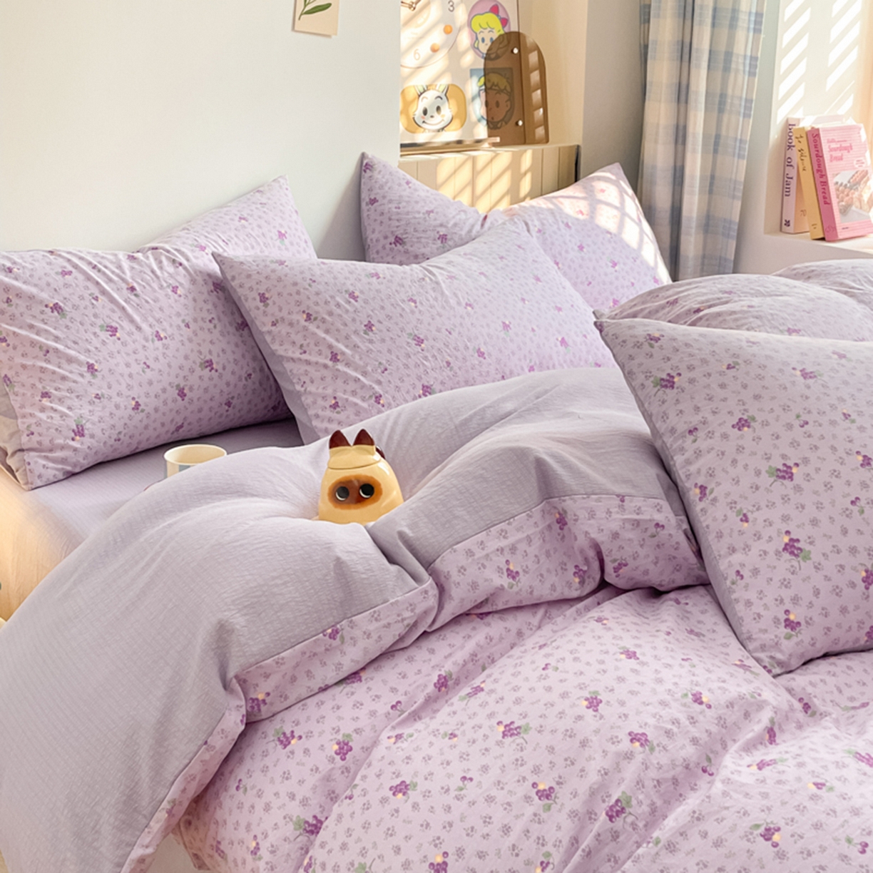 91家纺网 家纺一手货源 找家纺 云玲时尚 2026新款古法水洗仿棉云感纱四件套 葡萄很甜