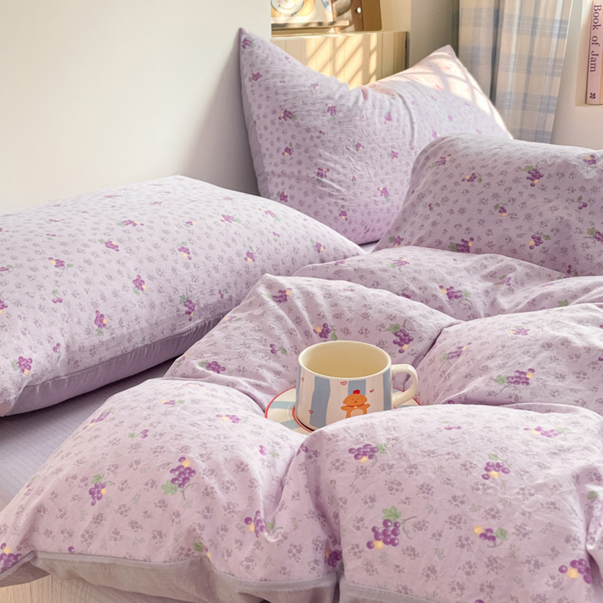 91家纺网 家纺一手货源 找家纺 云玲时尚 2026新款古法水洗仿棉云感纱四件套 葡萄很甜