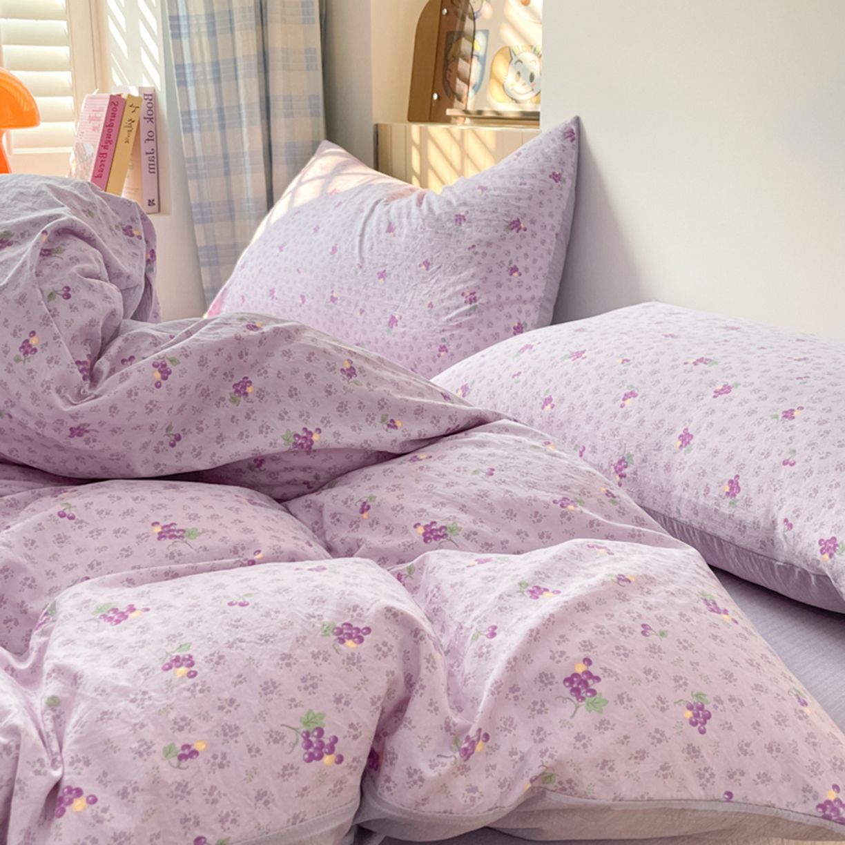 91家纺网 家纺一手货源 找家纺 云玲时尚 2026新款古法水洗仿棉云感纱四件套 葡萄很甜