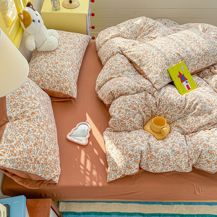 91家纺网 家纺一手货源 找家纺 云玲时尚 2026新款云感双层纱印花四件套 橘园