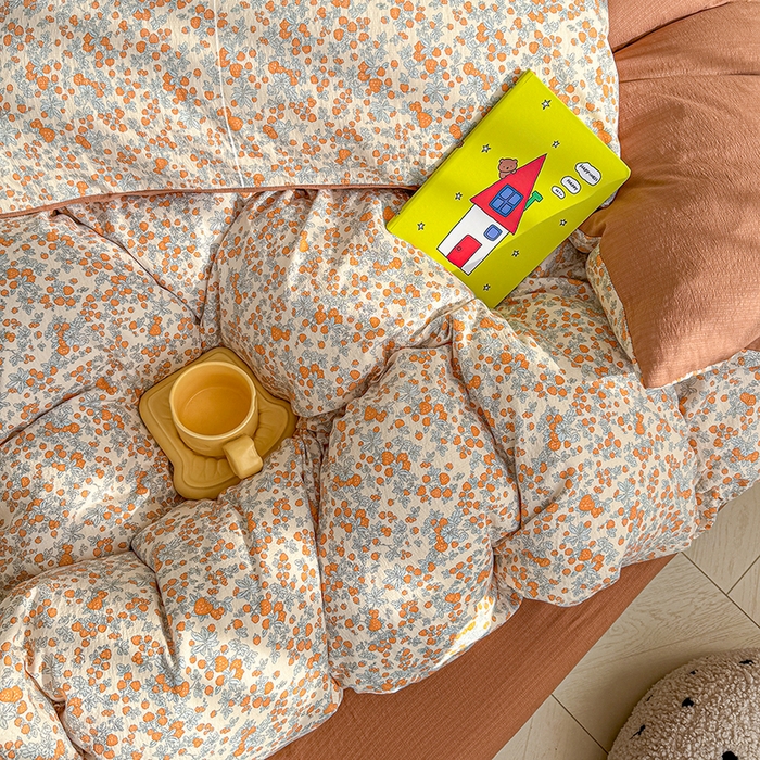 91家纺网 家纺一手货源 找家纺 云玲时尚 2026新款云感双层纱印花四件套 橘园