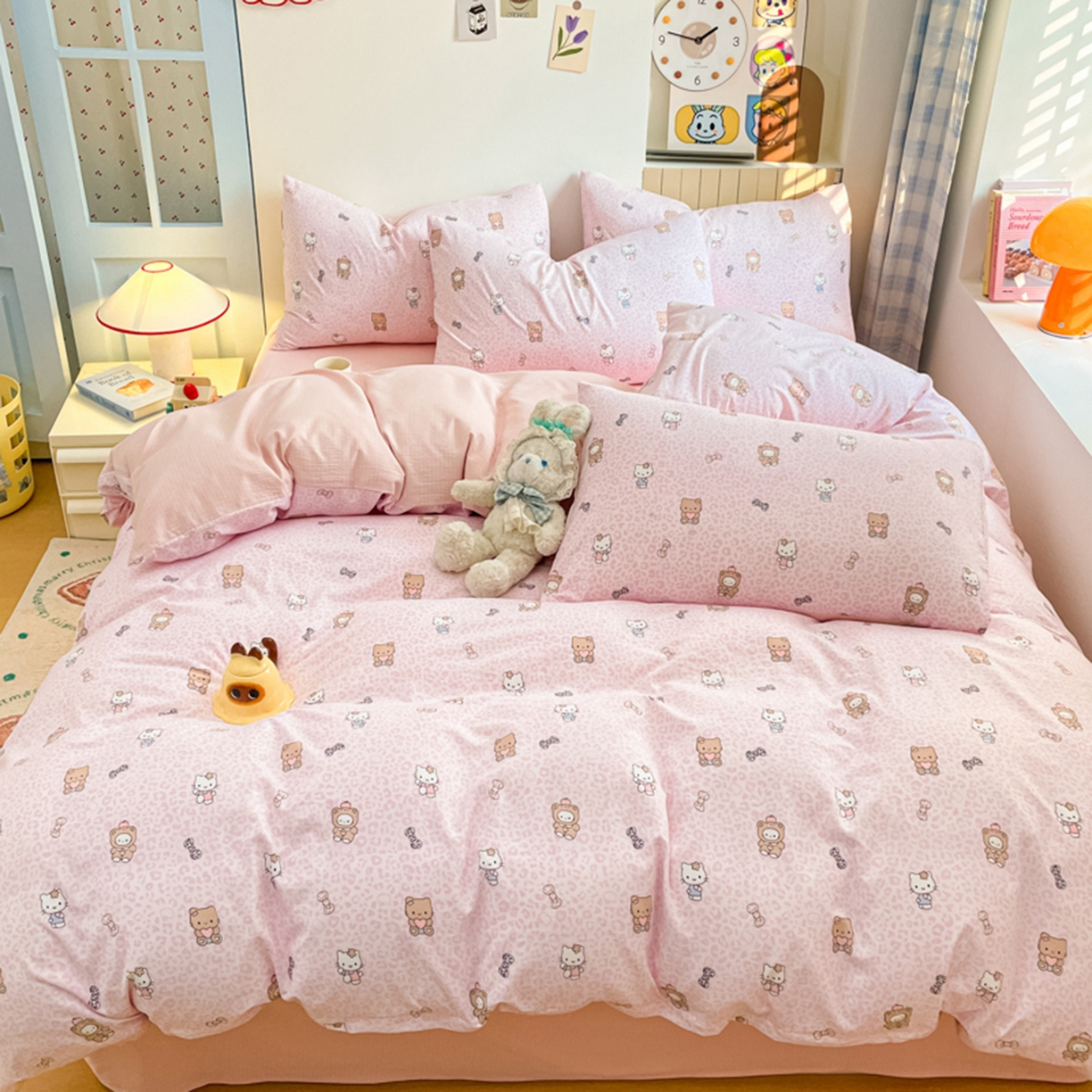 91家纺网 家纺一手货源 找家纺 云玲时尚 2026新款古法水洗仿棉云感纱四件套 俏皮豹纹-kt-粉