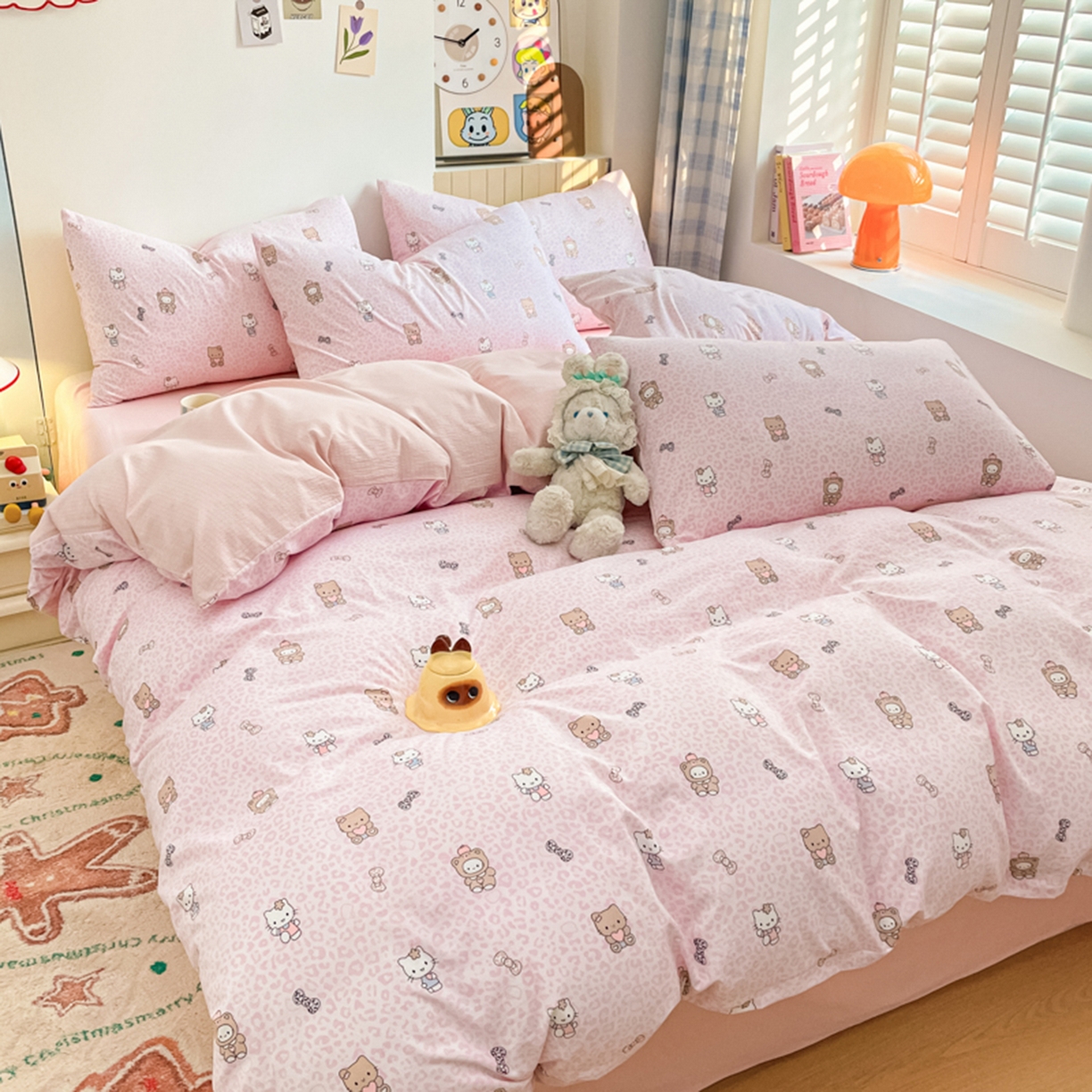 91家纺网 家纺一手货源 找家纺 云玲时尚 2026新款古法水洗仿棉云感纱四件套 俏皮豹纹-kt-粉