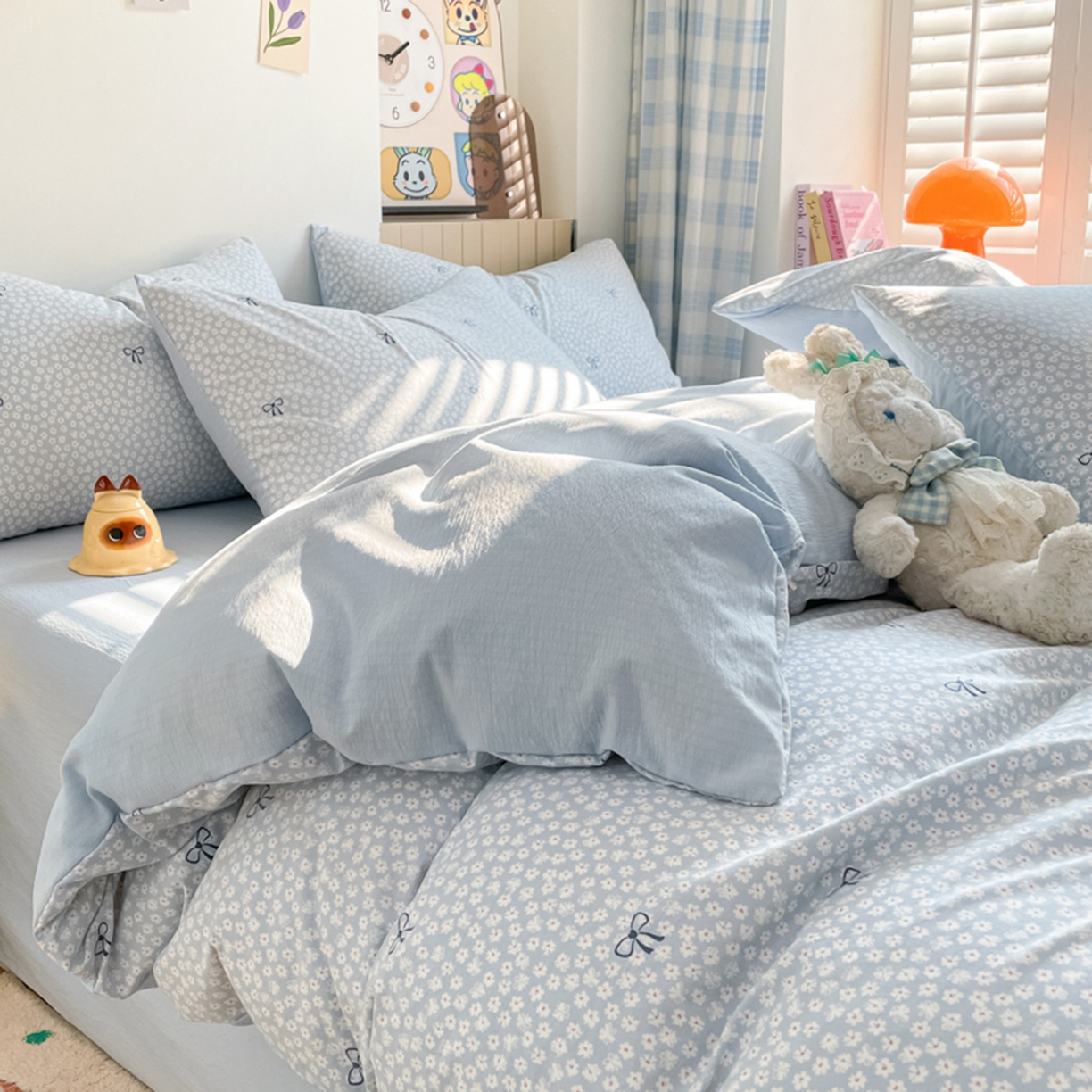 91家纺网 家纺一手货源 找家纺 云玲时尚 2026新款古法水洗仿棉云感纱四件套 小时光