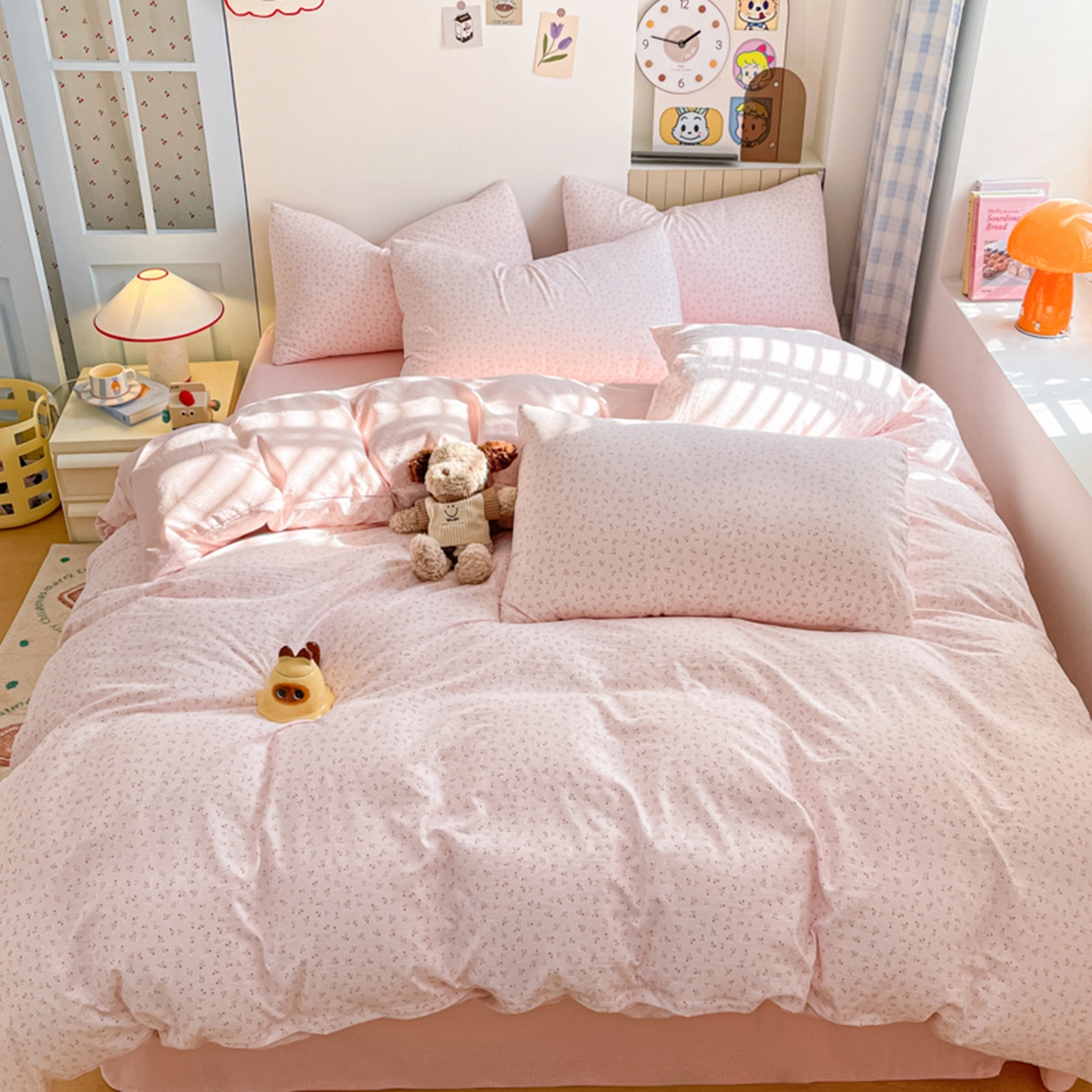 91家纺网 家纺一手货源 找家纺 云玲时尚 2026新款古法水洗仿棉云感纱四件套 小幸运