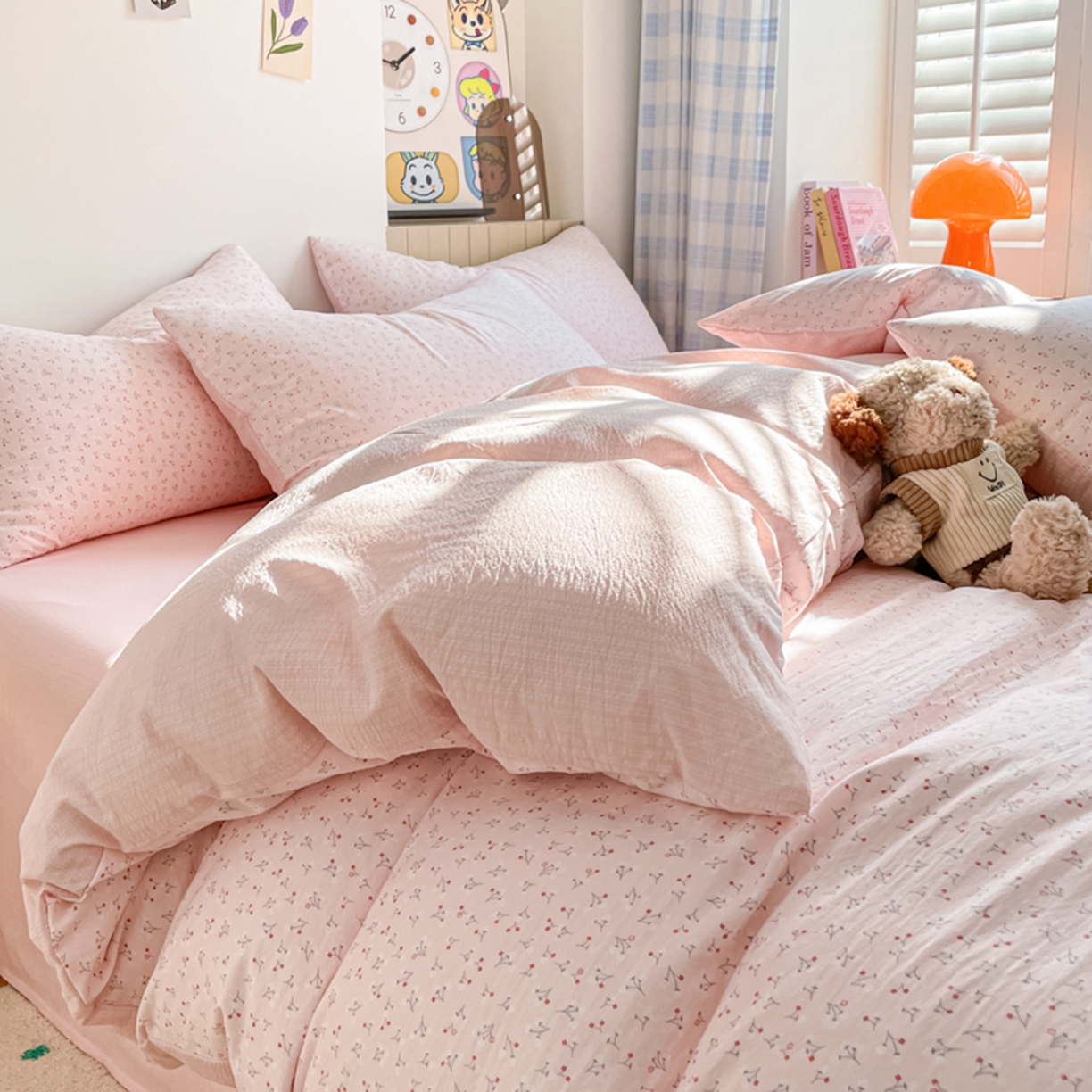 91家纺网 家纺一手货源 找家纺 云玲时尚 2026新款古法水洗仿棉云感纱四件套 小幸运