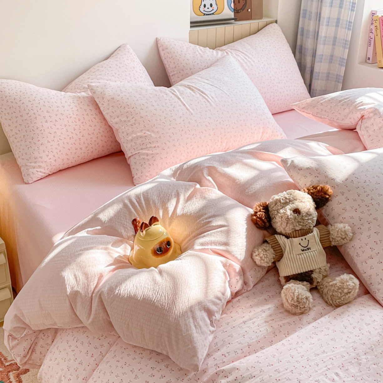 91家纺网 家纺一手货源 找家纺 云玲时尚 2026新款古法水洗仿棉云感纱四件套 小幸运