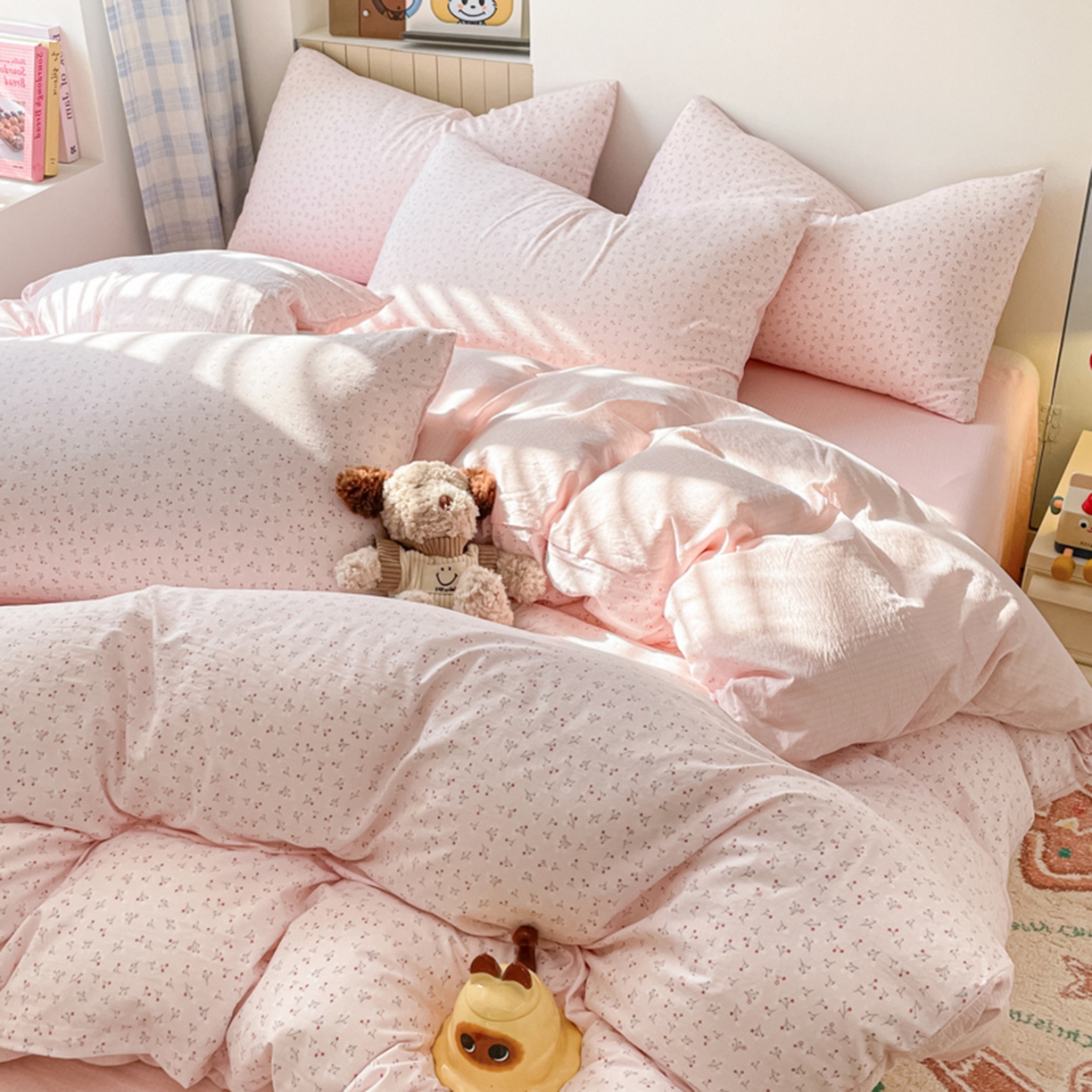 91家纺网 家纺一手货源 找家纺 云玲时尚 2026新款古法水洗仿棉云感纱四件套 小幸运