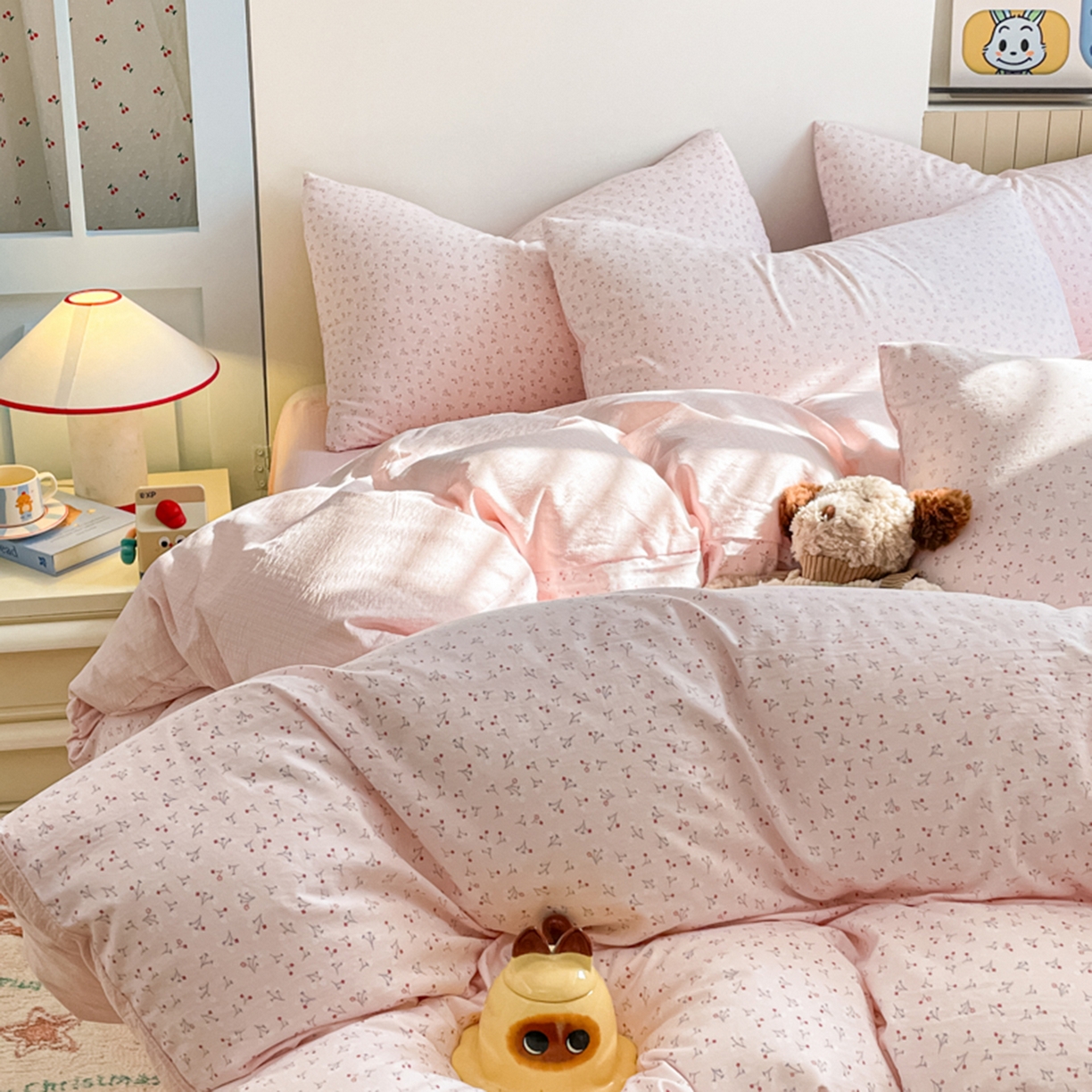 91家纺网 家纺一手货源 找家纺 云玲时尚 2026新款古法水洗仿棉云感纱四件套 小幸运