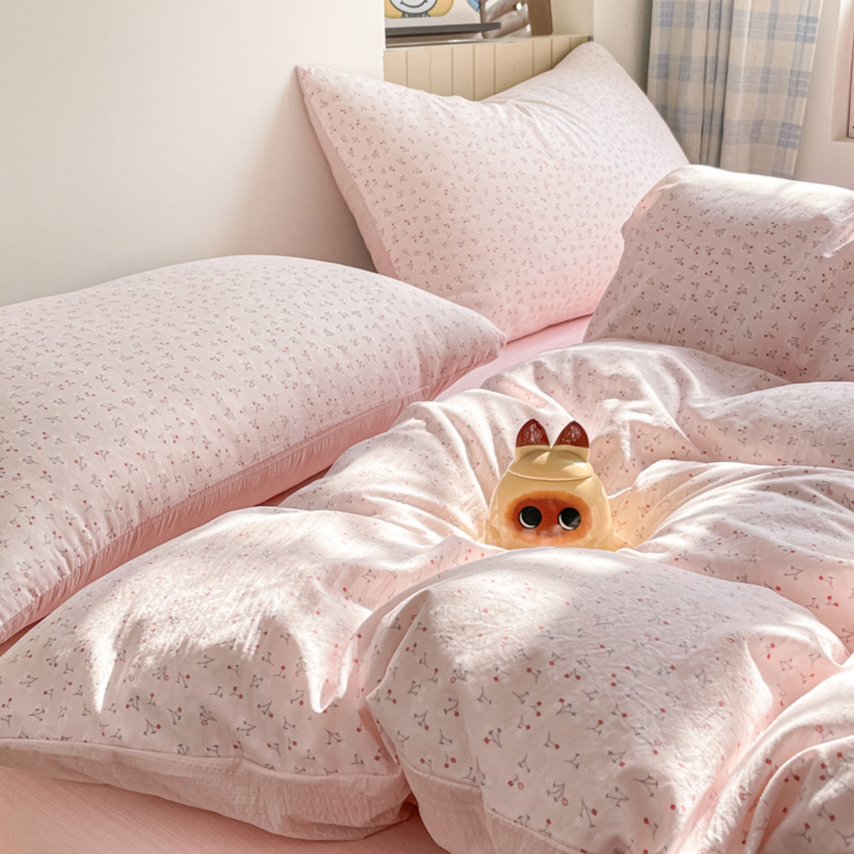 91家纺网 家纺一手货源 找家纺 云玲时尚 2026新款古法水洗仿棉云感纱四件套 小幸运