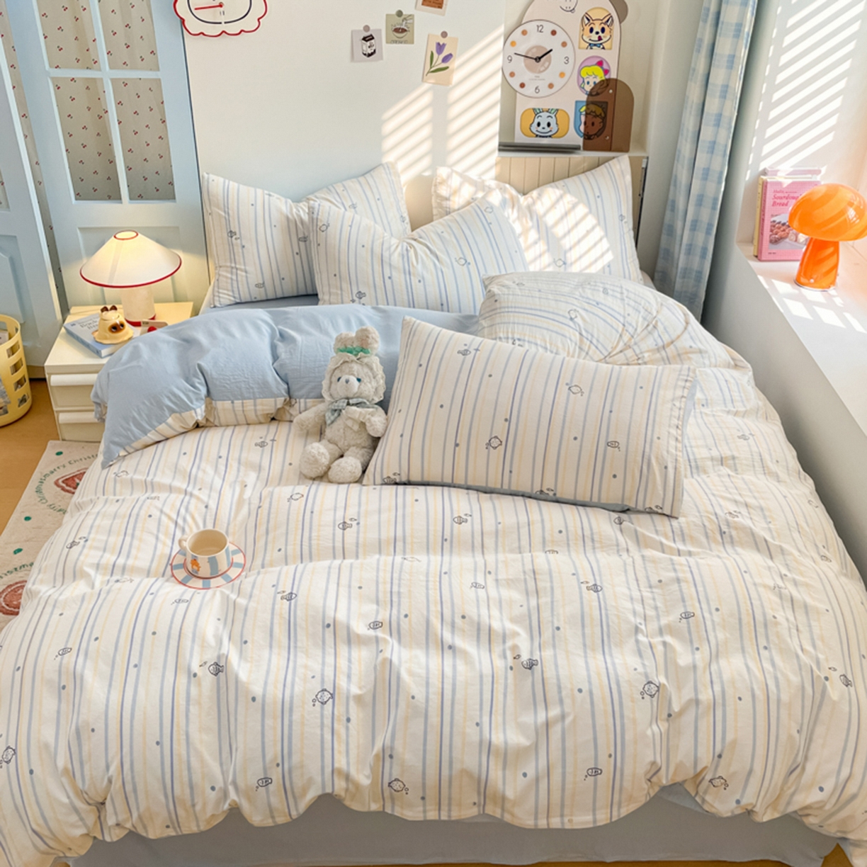 91家纺网 家纺一手货源 找家纺 云玲时尚 2026新款古法水洗仿棉云感纱四件套 小鱼的心事