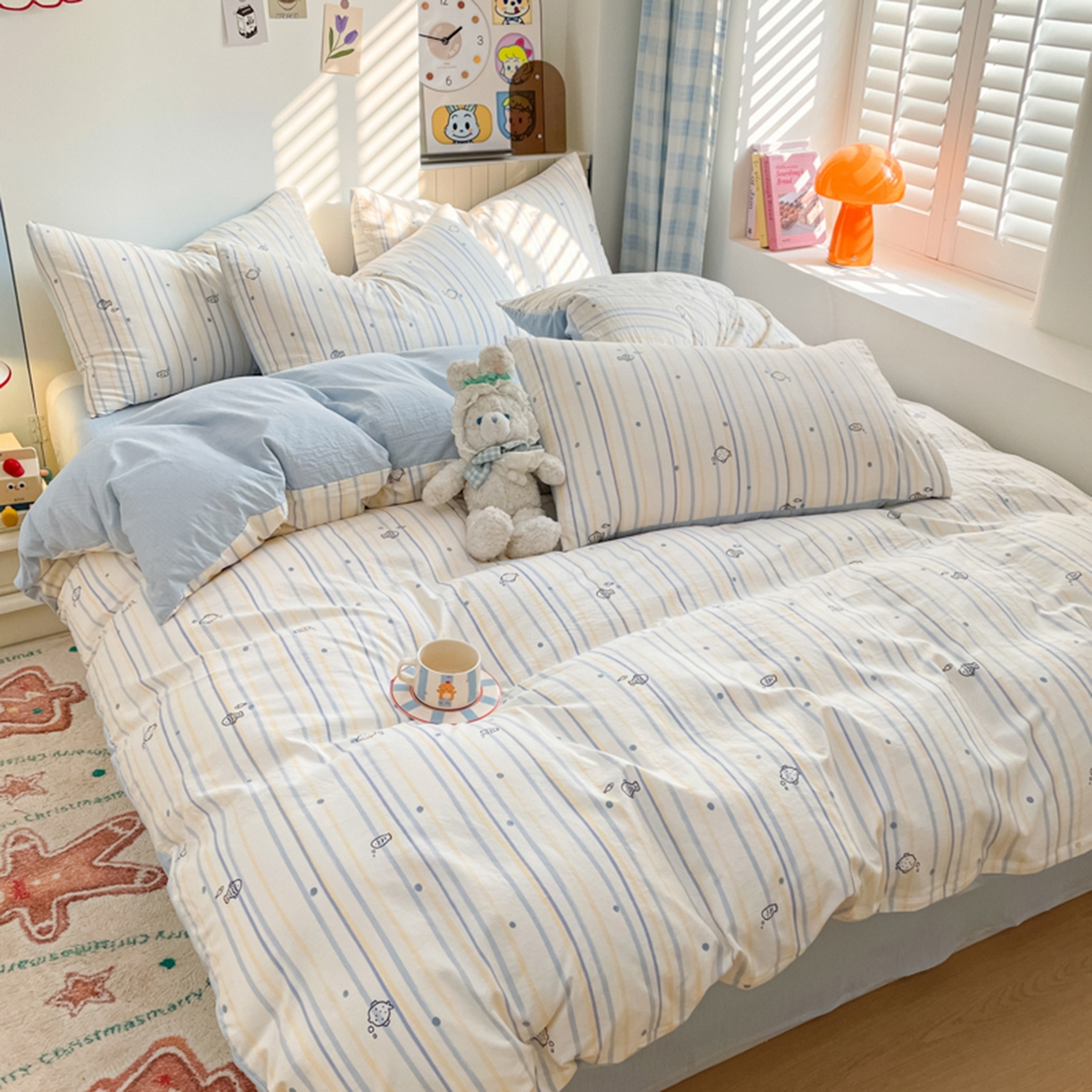 91家纺网 家纺一手货源 找家纺 云玲时尚 2026新款古法水洗仿棉云感纱四件套 小鱼的心事