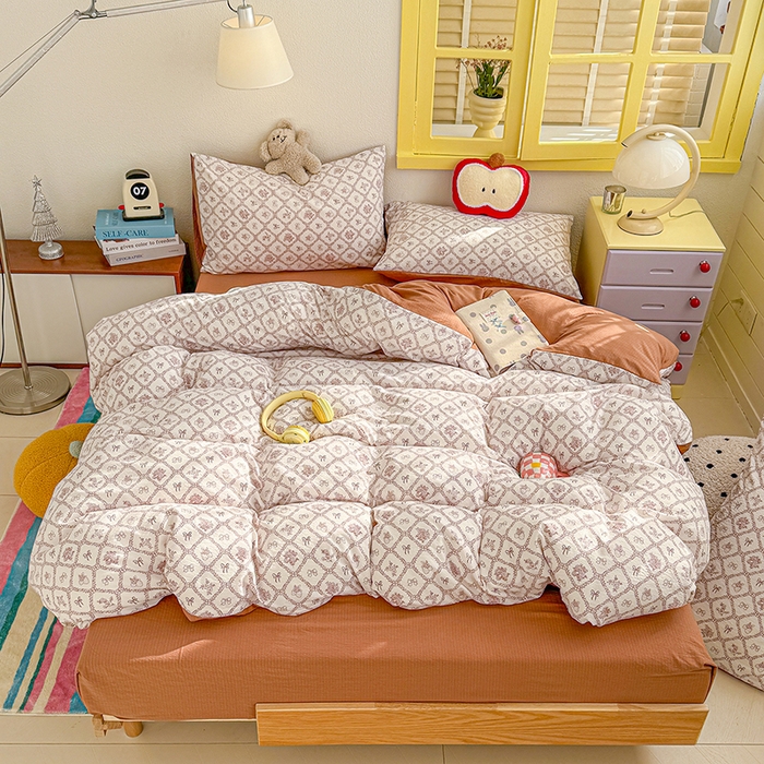 91家纺网 家纺一手货源 找家纺 云玲时尚 2026新款云感双层纱印花四件套 曼塔庄园