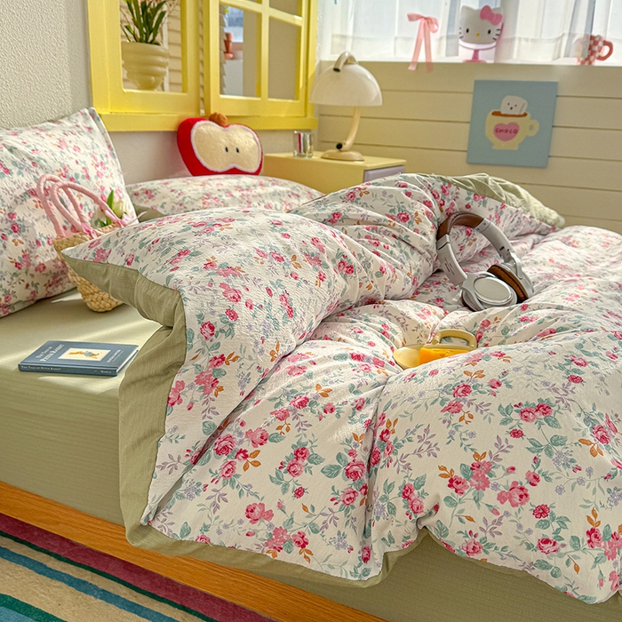 91家纺网 家纺一手货源 找家纺 云玲时尚 2026新款云感双层纱印花四件套 七里香