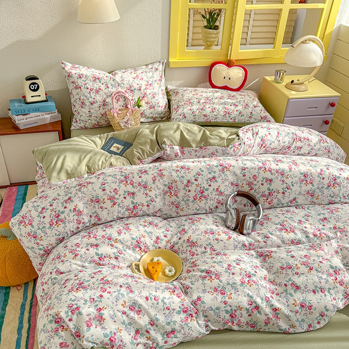 91家纺网 家纺一手货源 找家纺 云玲时尚 2026新款云感双层纱印花四件套 七里香