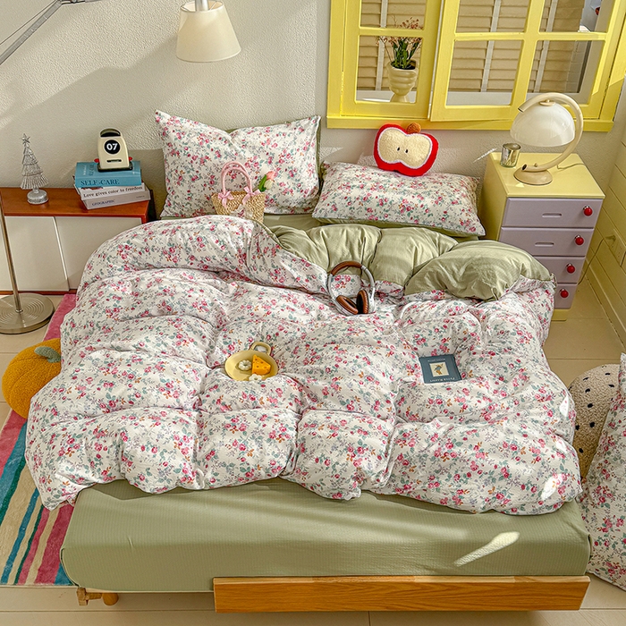 91家纺网 家纺一手货源 找家纺 云玲时尚 2026新款云感双层纱印花四件套 七里香