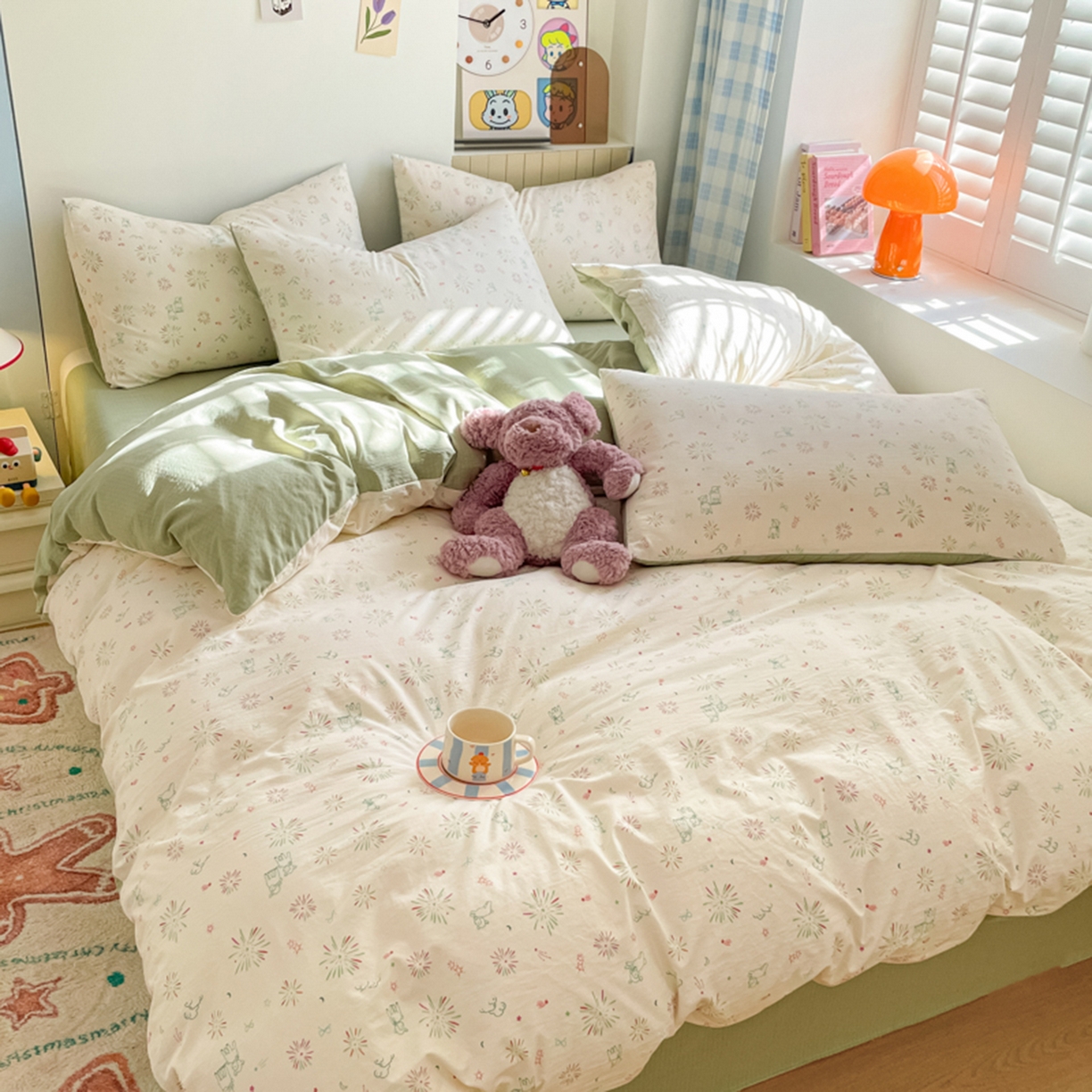 91家纺网 家纺一手货源 找家纺 云玲时尚 2026新款古法水洗仿棉云感纱四件套 烟花星语