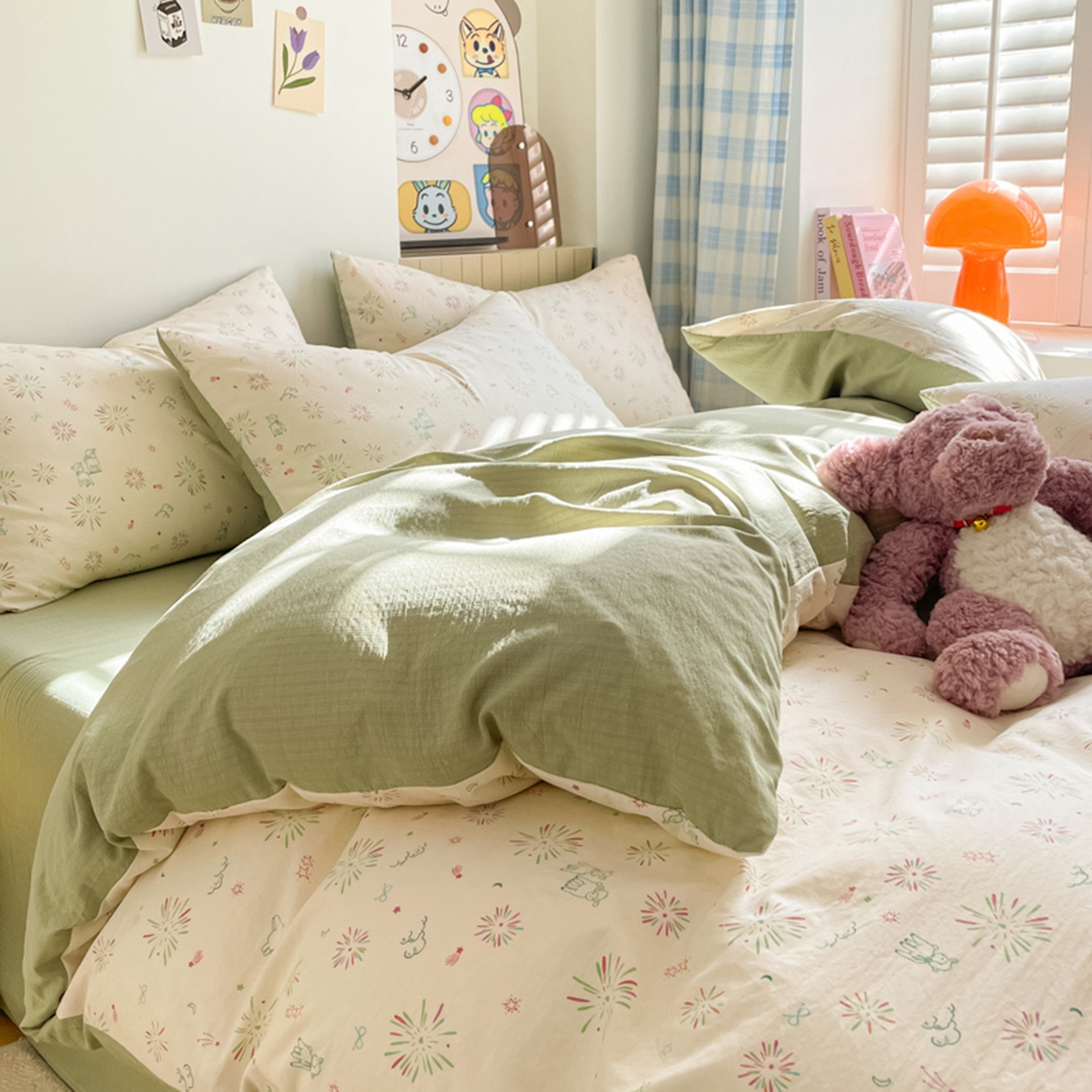 91家纺网 家纺一手货源 找家纺 云玲时尚 2026新款古法水洗仿棉云感纱四件套 烟花星语