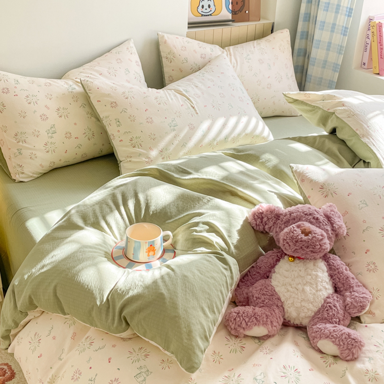 91家纺网 家纺一手货源 找家纺 云玲时尚 2026新款古法水洗仿棉云感纱四件套 烟花星语