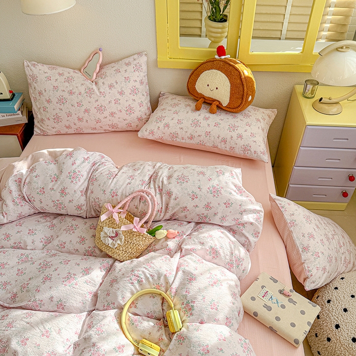 云玲时尚 2026新款云感双层纱印花四件套 蔷薇絮