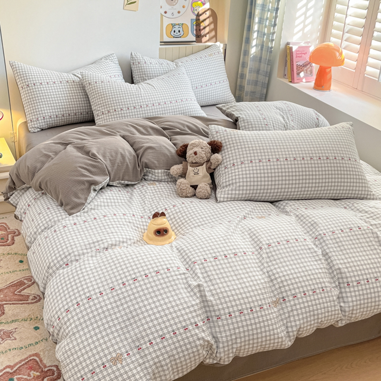 91家纺网 家纺一手货源 找家纺 云玲时尚 2026新款古法水洗仿棉云感纱四件套 樱桃格格