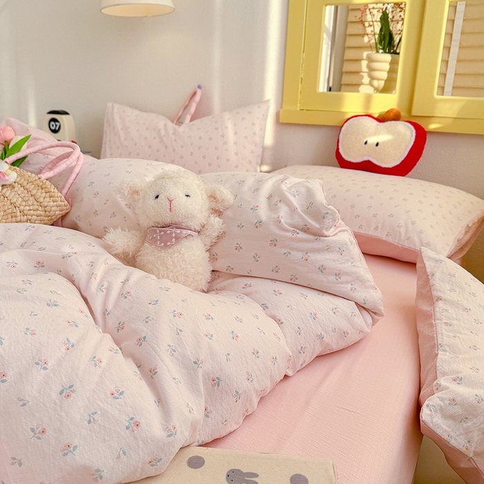 91家纺网 家纺一手货源 找家纺 云玲时尚 2026新款云感双层纱印花四件套 甜昔