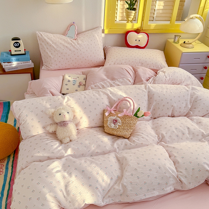 91家纺网 家纺一手货源 找家纺 云玲时尚 2026新款云感双层纱印花四件套 甜昔