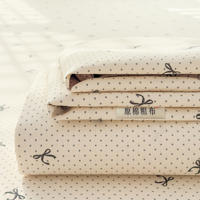 爱彼家纺 2026新款马上发财新布料细沙三枚缎全新工艺老粗布凉席席子床单三件套-马年系列一 波点蝴蝶结