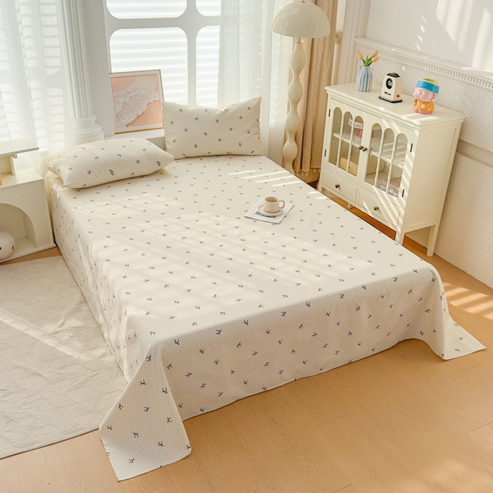 91家纺网 家纺一手货源 找家纺 爱彼家纺 2026新款马上发财新布料细沙三枚缎全新工艺老粗布凉席席子床单三件套-马年系列一 波点蝴蝶结