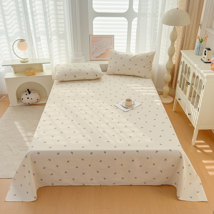 91家纺网 家纺一手货源 找家纺 爱彼家纺 2026新款马上发财新布料细沙三枚缎全新工艺老粗布凉席席子床单三件套-马年系列一 波点蝴蝶结