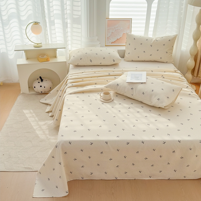 91家纺网 家纺一手货源 找家纺 爱彼家纺 2026新款马上发财新布料细沙三枚缎全新工艺老粗布凉席席子床单三件套-马年系列一 波点蝴蝶结