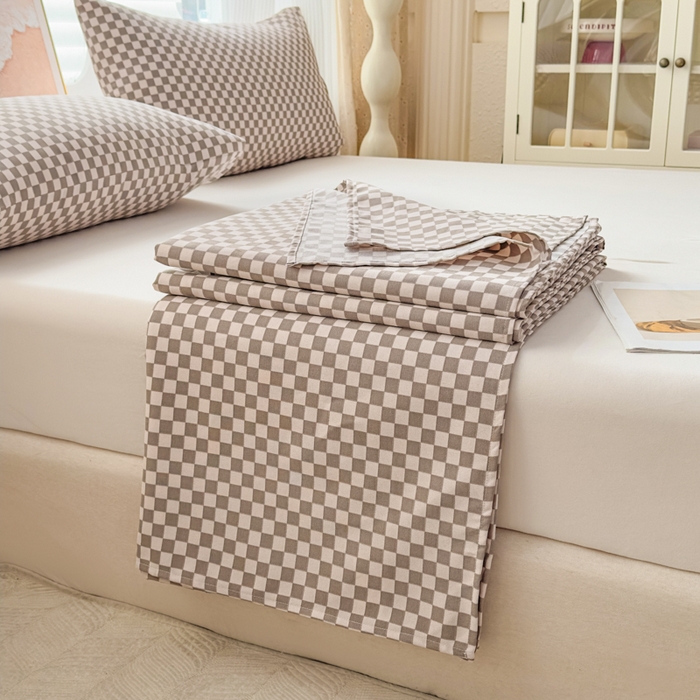 91家纺网 家纺一手货源 找家纺 爱彼家纺 2026新款马上发财新布料细沙三枚缎全新工艺老粗布凉席席子床单三件套-马年系列一 咖格棋