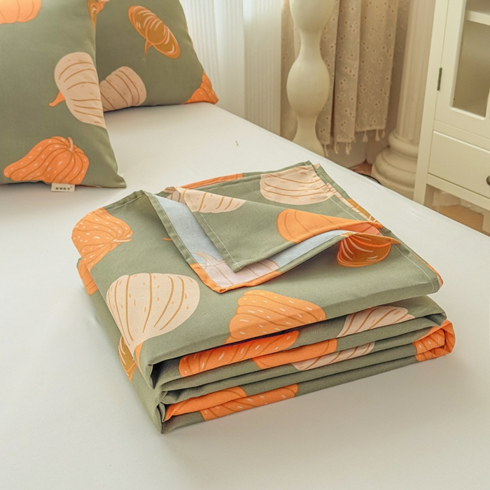 91家纺网 家纺一手货源 找家纺 爱彼家纺 2026新款马上发财新布料细沙三枚缎全新工艺老粗布凉席席子床单三件套-马年系列一 南瓜颂