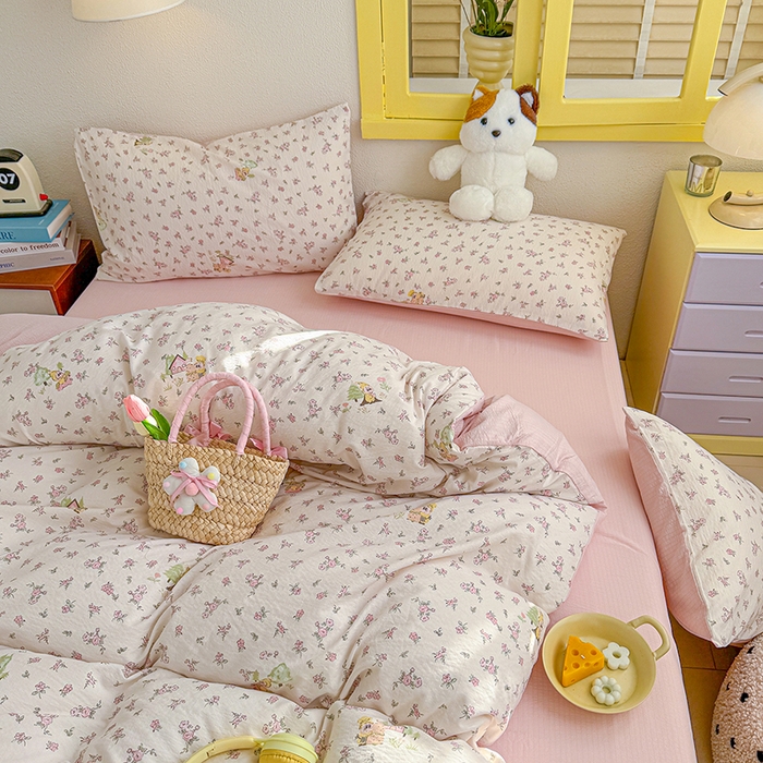 云玲时尚 2026新款云感双层纱印花四件套 星星人后花园